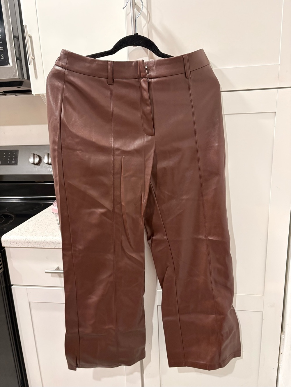 Avec Les Filles Brown Faux Leather Cropped Pants